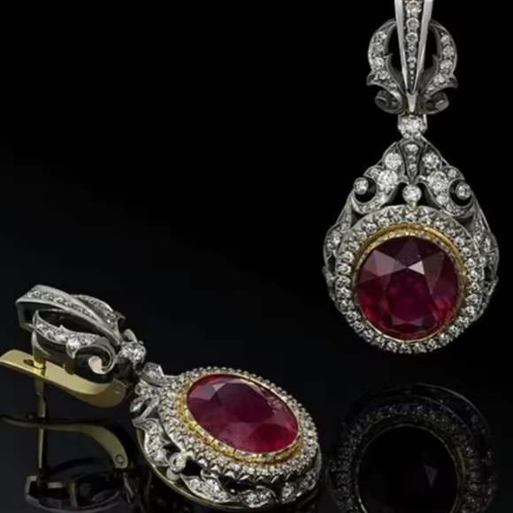 New Vintage Silver and Red Teardrop Earrings - Picture 2 of 5